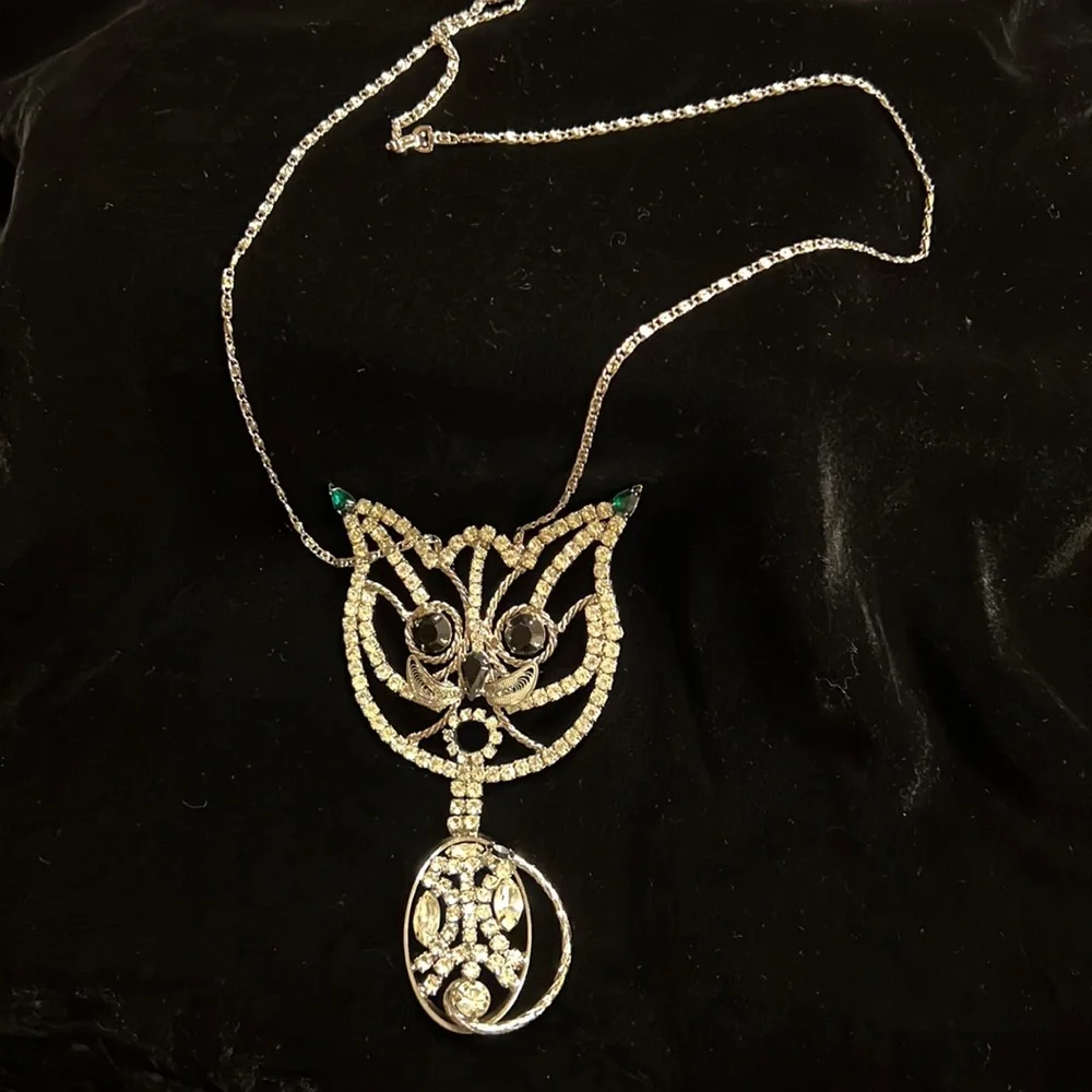 Vintage Rhinestone Silver color Cat - Picture 1 of 8